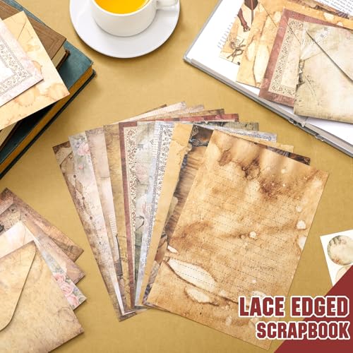 TaoBary 160 Pcs Lace Edged Scrapbook Stationery Paper and Envelopes Set | 5.5 x 8.25 '' Letter Writing Kit, 50 Double Sided Stationery Writing Papers 50 Matching Envelopes 60 Round Dot Sticker - size: 5.5 x 8.25 Inch, style: Lace Edged Scrapbook