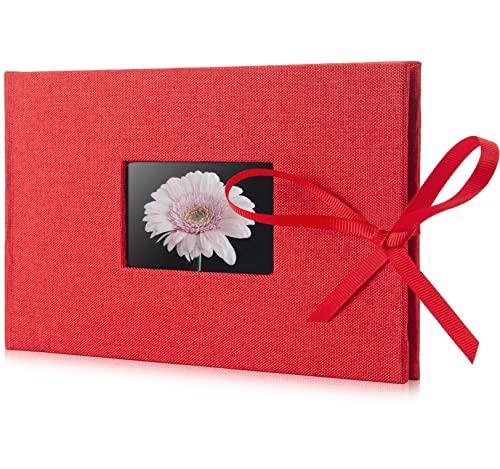 Fabmaker Small Photo Album 4x6, Picture Album, Picture Book, Mini Brag Book | Ribbon Closure, Linen Fabric Cover, Front Window, Sturdy Binding, Acid-free, PVC free, Artwork Weddings Family Boudoir - color: Red, size: 12 Pockets/1PK