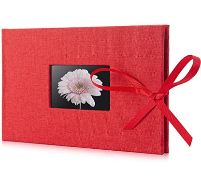 Fabmaker Small Photo Album 4x6, Picture Album, Picture Book, Mini Brag Book | Ribbon Closure, Linen Fabric Cover, Front Window, Sturdy Binding, Acid-free, PVC free, Artwork Weddings Family Boudoir - color: Red, size: 12 Pockets/1PK