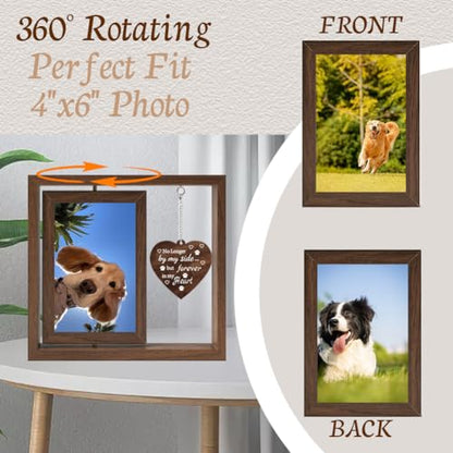 Pet Memorial Frames Forever in My Heart Pet Frame Wooden Rotating 4x6 Picture Gifts with Heart Charm No Longer by My Side But Forever in My Heart Dog Sympathy Remembrance Bereavement Gift