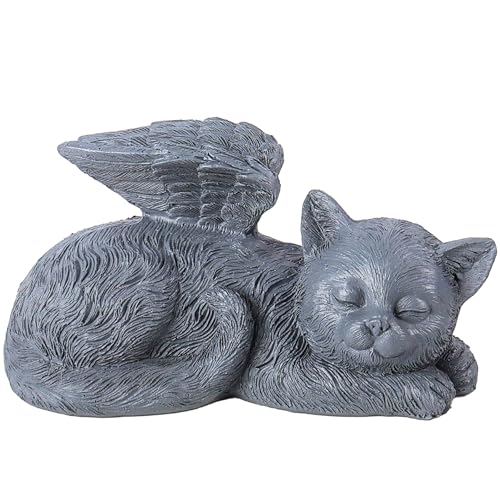 Small Angel Cat Memorial Stones Statue 4.7x1.5x2.4in, Peaceful Sleeping Cat Angel Statue for Garden, Pet Grave Markers, Loss of Pet Sympathy Gift (Gray)