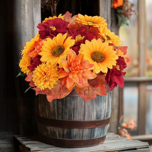 6Pcs Fall Artificial Sunflowers and Mums Cemetery Flowers for Grave - color: Fall Dahlia