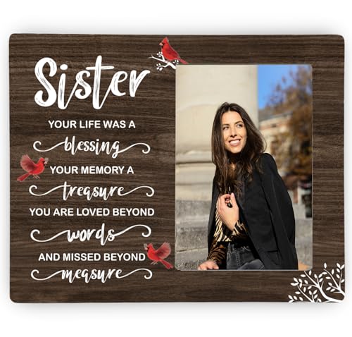 Sister Memorial Wooden Picture Frame, In Loving Memory Remembrance Photo Frame Gifts for Sister, Bereavement Sympathy Wooden Frame for Loss of Sister, 4x6 inch Photo - style: Sister Memorial Frame