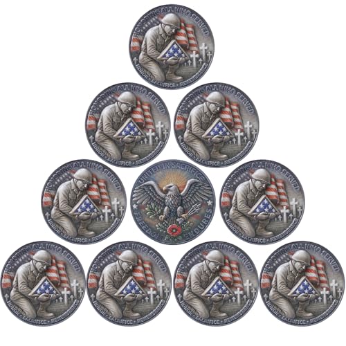 10 PCS Folded Flag & Eagle Veterans Challenge Coin Honoring All Who Served Memorial Medallion Tribute Token for Service & Sacrifice Commemorative Military Keepsake Gift for Men & Women - color: 10 Pcs