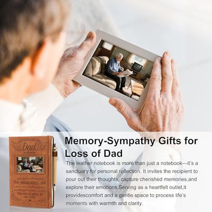 Letters to My Dad in Heaven, Sympathy Memorial Gifts-Leather Grief Journal A5 Notebook and Angel Pocket Hug Keychain, Travel Photo Journal With Pen - color: Dad