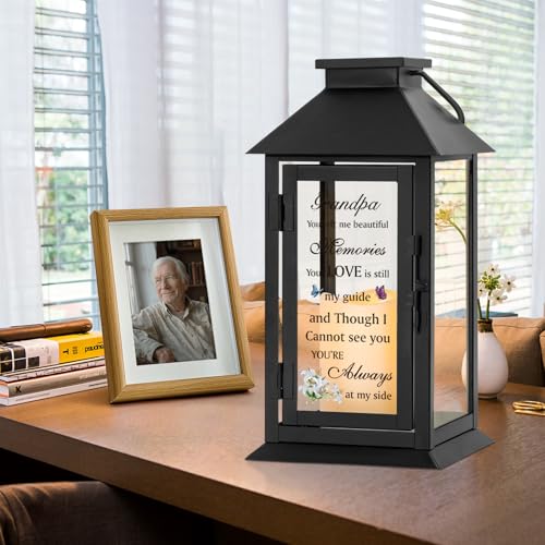 Memorial Lantern for Grandpa Remembrance Sympathy Gifts with LED Candle - color: Grandpa