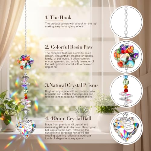 Junkin Pet Memorial Gifts Loss of Dog Sympathy Gift Set with Crystal Suncatcher Memorial Bracelet and Comfort Stone Dog Cat Remembrance Gift for Women Men Pet Owners Loss of Cat