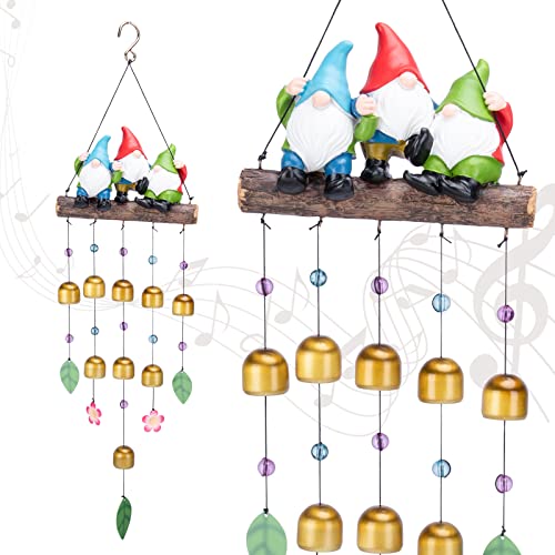 Taman Gnome Wind Chimes, Metal Bells Windchimes Outdoor Decor Garden Gifts | 29 Inch Gnome Wind Chimes for Outside, 9 Bronze Bells, Soothing Sounds, Gnome Garden Decor, Gifts for Women - size: Genies