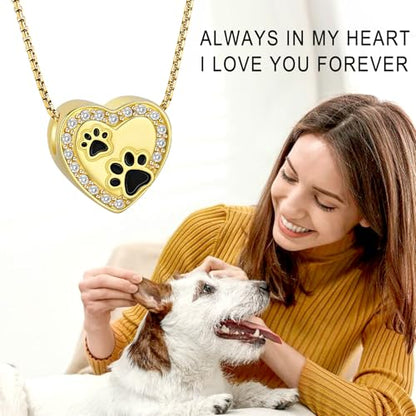 Oinsi Pet Cremation Jewelry - Heart Urn Necklaces for Dog Cat Ashes Keepsake Pet Paw Memorial Urn Pendant Ash Holder for Women Men - color: Gold