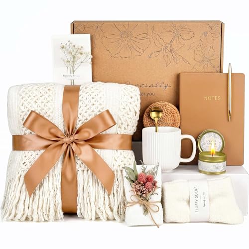 OHATOS Self Care Gifts for Women, Care Package for Women, Birthday Gift Basket for Best Friend Sister Mom, Cozy Gift Set, Feel Better Relaxing Gifts for Girls - color: Warm Taupe