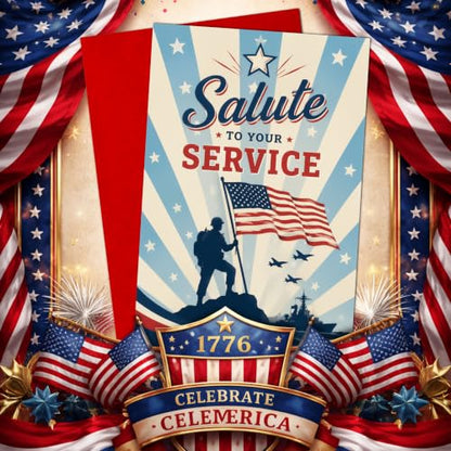 250 Years of Freedom Greeting Card with Red Envelope, 1776-2026 Patriotic Flag Liberty Bell Celebration Card, Semiquincentennial Independence Day Card for Veterans, Family, Friends - color: american14