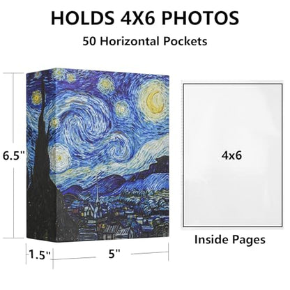 Photo Album 4x6 with 50 Pockets, Small Picture Album with Premium Leather Album Cover, Slip-in Mini Picture Book for Family Wedding Anniversary Baby Vacation Pictures, Starry Night