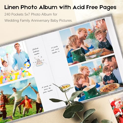 Aevdor 5x7 Photo Album, 240 Photos, Writing Space, Linen Cover, Grey - color: Grey