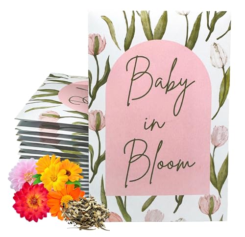 Wildflower Seed Packets Baby in Bloom Shower Party Favors (Pack of 30) Wildflower Seed Packet Favors Gift (Pink Baby in Bloom) - color: Pink Cursive