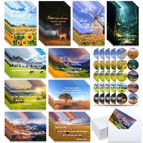 150Pcs Religious Sympathy Cards with Envelopes 5.9×7.8 in 10 Design Assortment Loss Grief Condolence Card with Message Inside Bulk Christian Sympathy Card for Support Friends and Family Includes Sturdy Storage Box (50 Pcs Scenery)