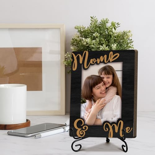 Mom & Me Picture Frame-Wood Photo Frame for Mom-Black Gold Printed Wood Frame with Stand-Christmas Mother's Day Thanksgiving Birthday Gifts for Mother-8x6 Photo Frame for 4x6 Photos-A15