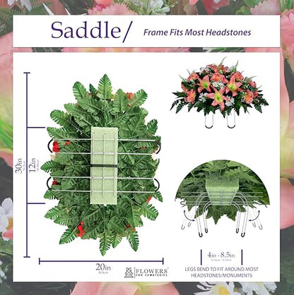 Sympathy Silks 30" Headstone Flower Saddle Artificial Cemetery Flowers - Gravesite Flowers - Peach Lily and Carnation with White Daisies - color: Peach, size: Saddle