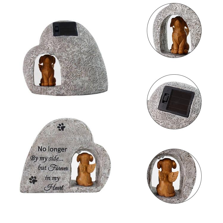 Solar Dog Pet Memorial Stone with A Angel Puppy Memorial Statue, Dog Grave Marker Or Garden Memorial Stone-No Longer By My Side But Forever in My Heart