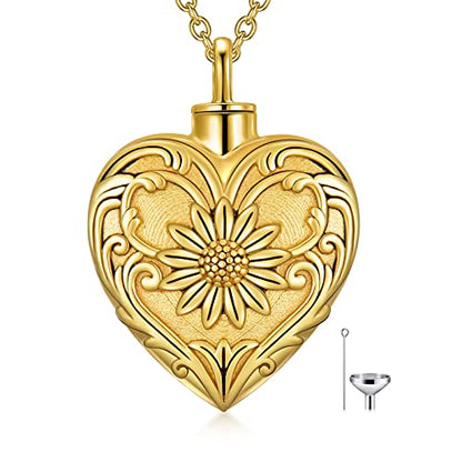 SOULMEET Cremation Jewelry for Ashes, Sterling Silver Urn Necklace for Ashes Women Men, Cherish Memories Cremation Jewelry to Keep Someone Near to You - color: A2-Gold Sunflower
