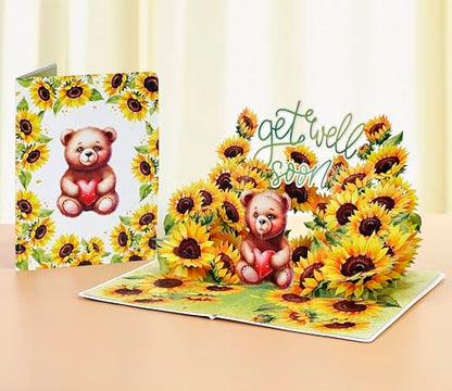 CUTPOPUP Get Well Card with Envelope, Pop Up Get Well Soon for Women Men Kids After Surgery (Sunflower and Bear) SD254US - color: Getwellsoon Sunflower-6x8in