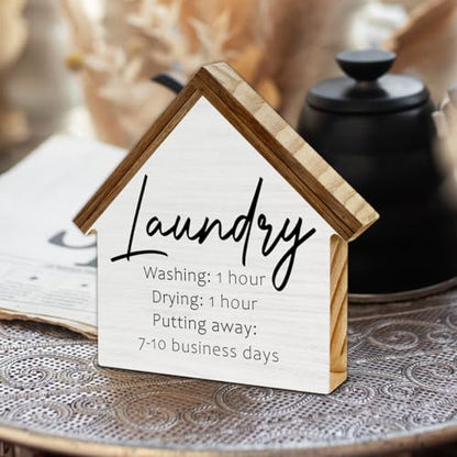 Laundry Room Decor, Washing Drying Putting Away House Shaped Wood Sign - color: loundry