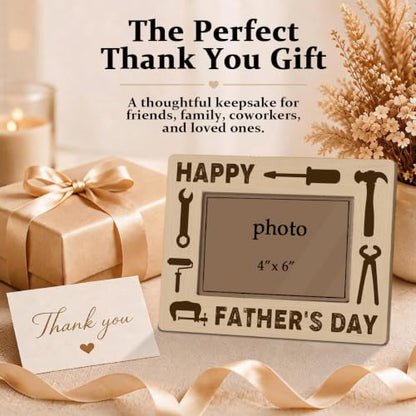 Happy Father’s Day Picture Frame for 4 x 6 Photo, Rustic Wooden Tabletop Keepsake with Tool Theme Design, Heartwarming Gift for Handyman Dad, Mechanic, Carpenter or Builder - color: Father11
