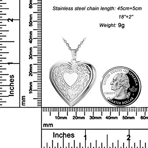 Gold Oval Flower Locket Necklace that Holds Pictures Photo Locket Pendant - color: SilverHeart