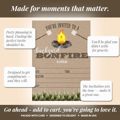 Backyard Bonfire Party Invitations, 20 5x7 Fill In Cards with Twenty White Envelopes by AmandaCreation - style: Backyard Bonfire
