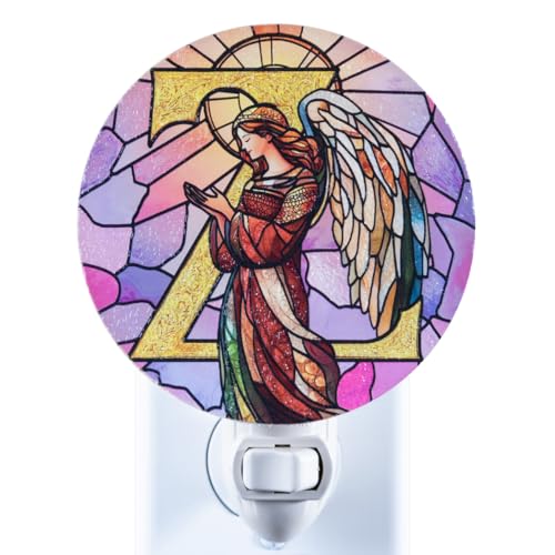 Angel Monogram Night Light – Stained Glass Styled Plug-in Wall Lamp, Victorian Inspired Letter Z Design with Manual Switch & Bulb Included – Bedroom, Hallway, Nursery Gift NLA-C030 - color: Z