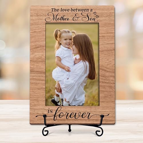 Mom Picture Frame, The Love Between a Mother & Son is Forever, Best Mom Gift, Mother's Day Birthday Gift, 4x6 Wood Desk Frame, Home Office Table Decor - L08 - style: Mother and Son