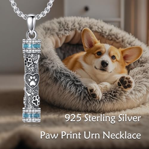 Pet Urn Necklace for Ashes 925 Sterling Silver Paw Print Ash Pendant Pet Urn Cremation Jewelry Memorial Gifts For Men Male Mother