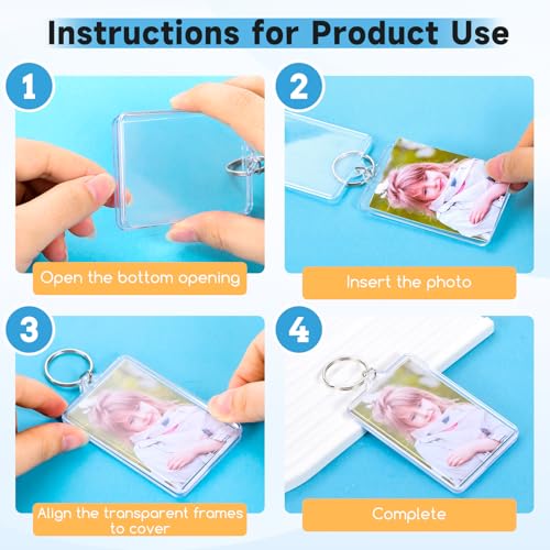 Photo Keychain 1.8 x 1.1 in, Acrylic Clear Picture Keychain, Photo Insert Keychain, Blank Picture Frame Keyring