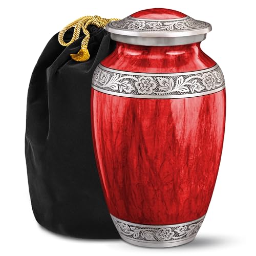 Classic Watercolor Red Large Urn for Ashes - Adult Men & Women - Cremation and Burial Urns for Adult Human Ashes - color: Red, size: Large