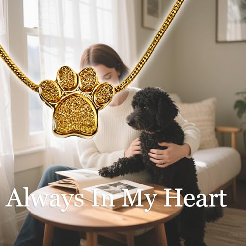 Paw Print Heart Pet Ashes Urn Necklace, Keepsake Pendant-B-Gold - style: B-Gold