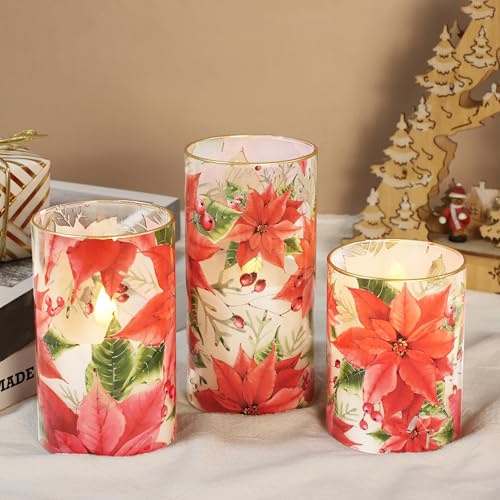Crystal Club Red Poinsettia Christmas Flameless Candles with Remote - style: Poinsettia