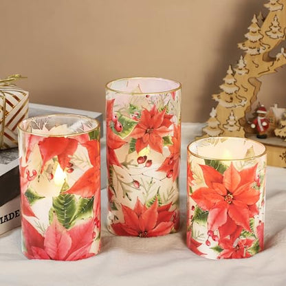 Crystal Club Red Poinsettia Christmas Flameless Candles with Remote - style: Poinsettia