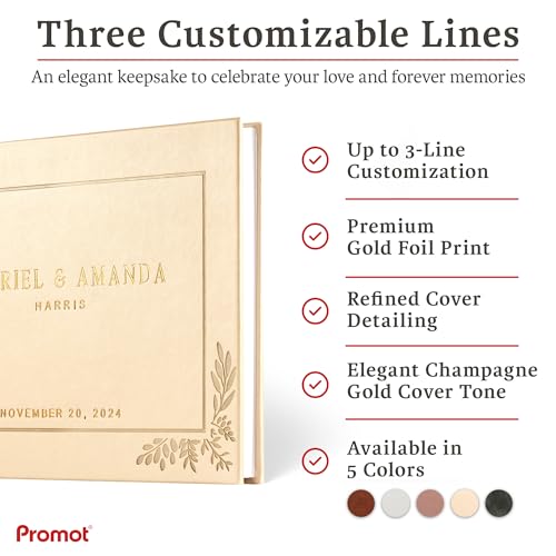 Personalized Hardcover Wedding Guestbook - (Champagne Gold) | Elegant Wedding Keepsake Design, Premium Hardcover Construction, Smooth Lined Writing Pages, Perfect for Cherished Messages - color: Champagne Gold