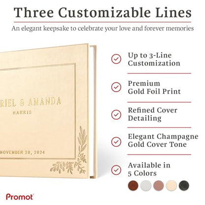 Personalized Hardcover Wedding Guestbook - (Champagne Gold) | Elegant Wedding Keepsake Design, Premium Hardcover Construction, Smooth Lined Writing Pages, Perfect for Cherished Messages - color: Champagne Gold