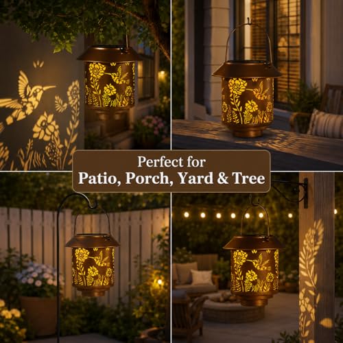 2 Pack Solar Lantern Outdoor Hanging, Gifts for Women Mom （Hummingbirds ） - color: b-Hummingbird-2PC