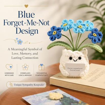 Handmade Crochet Forget Me Not Flower Pot Sympathy Gifts for Loss - color: E-sympathy-blue