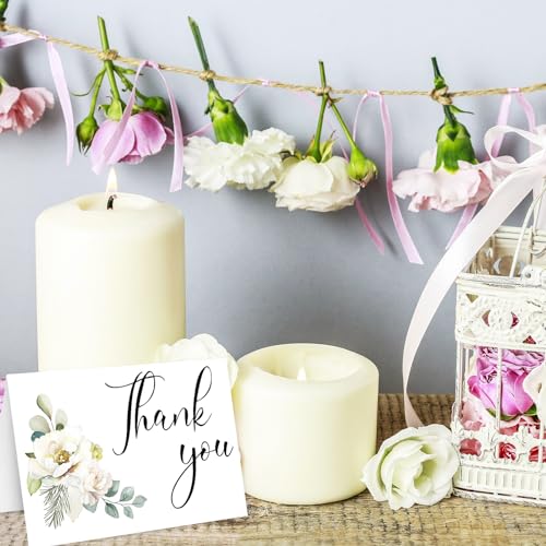 Whaline 48Pcs Funeral Thank You Cards White Floral Sympathy Thank You Card with Stickers Envelope Bereavement Note with Message for Memorial Service Loved Ones Celebration of Life