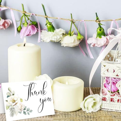 Whaline 48Pcs Funeral Thank You Cards White Floral Sympathy Thank You Card with Stickers Envelope Bereavement Note with Message for Memorial Service Loved Ones Celebration of Life