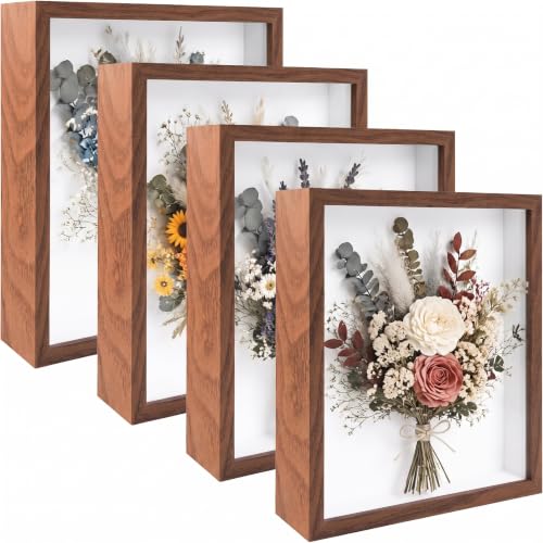 4 Pack Shadow Box Frame Display Cases, 8"x 10" Wood Deep Black Handicrafts Shadowbox Picture Frame for Flowers Jersey Baby Wedding Dress (Deep Wood) - color: Deepwood, size: 8X10
