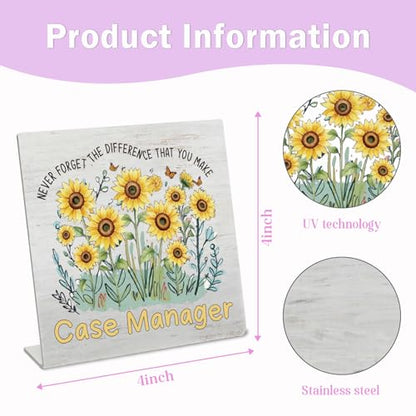 Stainless Steel Desk Plaque with Sunflower Design, Inspirational Gift for Case Manager, Meaningful Appreciation Gift for Case Manager, Encouraging Desk Decor for Office HDESK15 - style: Case Manager