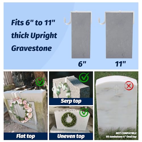 BEISE Wreath Hanger for Headstone, Adjustable 6"- 11", White 2 Pack - color: White, size: 2 Pack