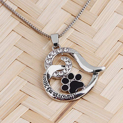 Pet Loss Sympathy Memorial Gift, Always in My Heart Pendant Necklace Jewelry for Loss of Pet Dog Cats Memorial Sympathy Keepsake Gifts for Women Men - size: Black