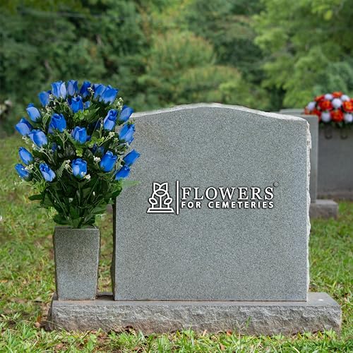 Artificial Cemetery Flowers - Gravesite Flowers - Blue Roses - color: Blue Roses, size: (1) Bouquet