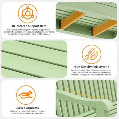 2-Person Outdoor Bench with 700 Lbs Weight Capacity, Green | Poly Lumber Weatherproof Garden Bench Seating for Porch, Balcony and Park, All-Weather Patio Bench Furniture - color: Green