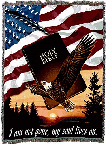 Pure Country Weavers I Am Not Gone My Soul Lives On Blanket Bible Eagle Flag - Sympathy Bereavement Gift Tapestry Throw Woven from Cotton - Made in the USA (72x54) - color: Soul Lives on Bible, size: 72" x 54"