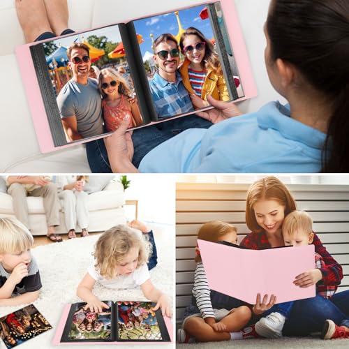 Aevdor 8x10 Photo Album, 168 Photos, Leather Cover, Pink | Large Capacity, Side-Loading Clear Pockets, Vertical 8x10 Layout, Black Inner Pages, Wedding, Travel, Baby & Family Memories - color: Pink